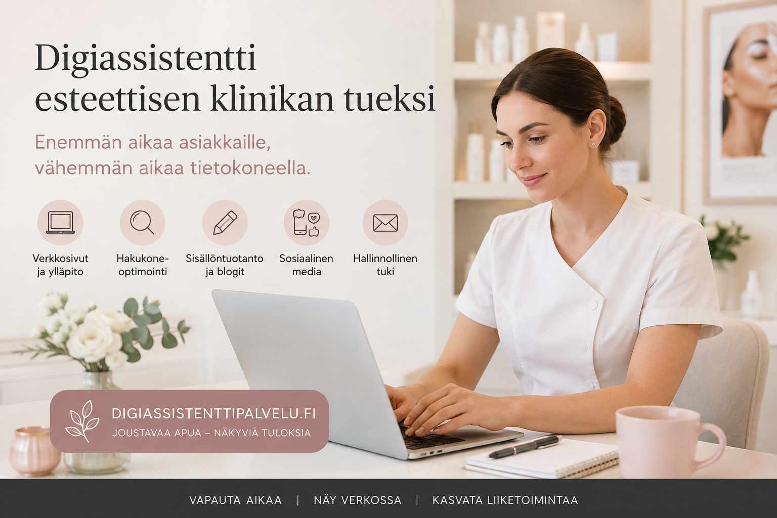 Esteettisen alan yrittäjä – käytätkö työaikasi asiakkaisiin vai tietokoneella istumiseen?